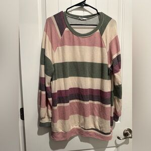 First Love Textured Knit Top in Green and Cream
